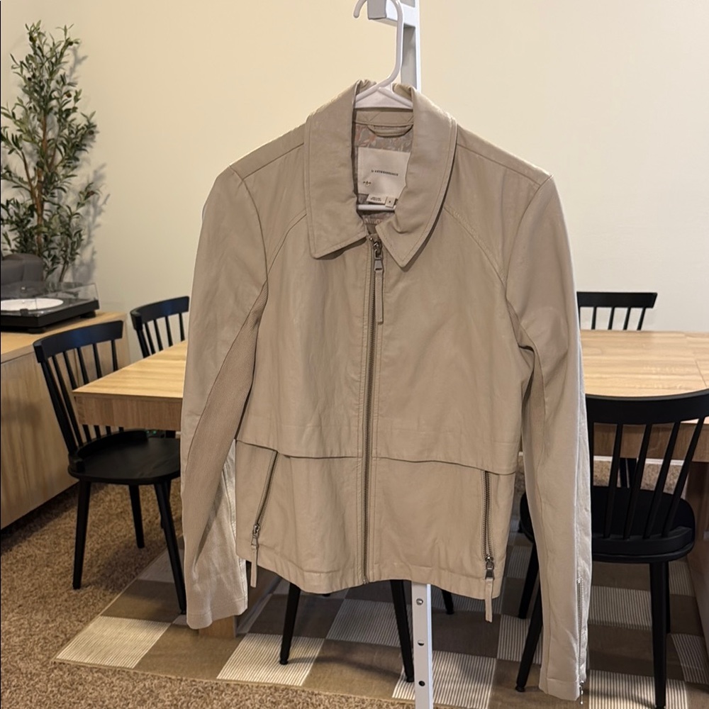 Anthropologie Tan Leather Jacket Casual Style